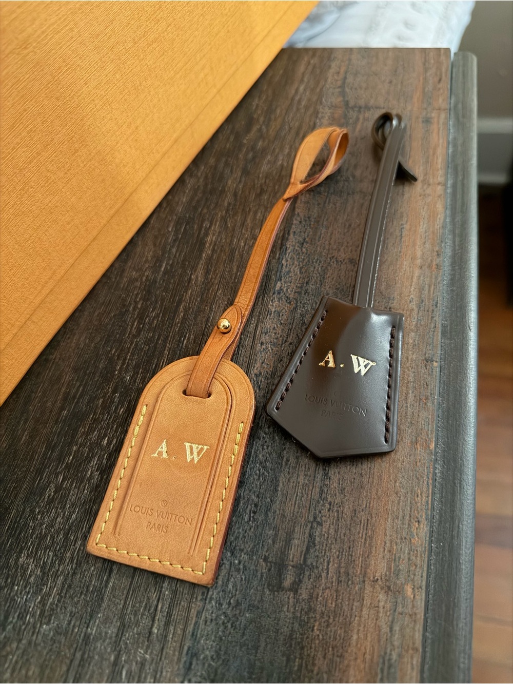 Louis Vuitton Leather Initialed Luggage Tags in Tan and Dark Brown - Picture 3 of 5